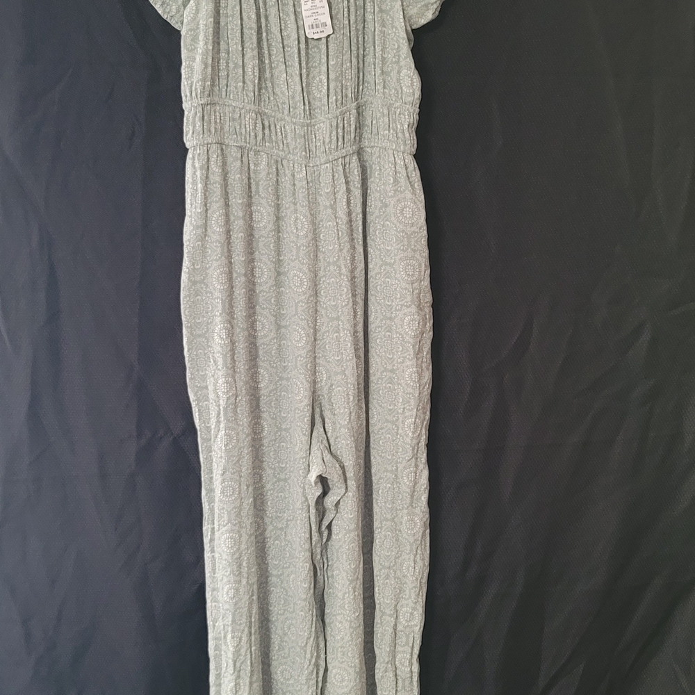Rewind Gray and Cream Jumpsuit with Lightweight Fabric and Elastic Waist